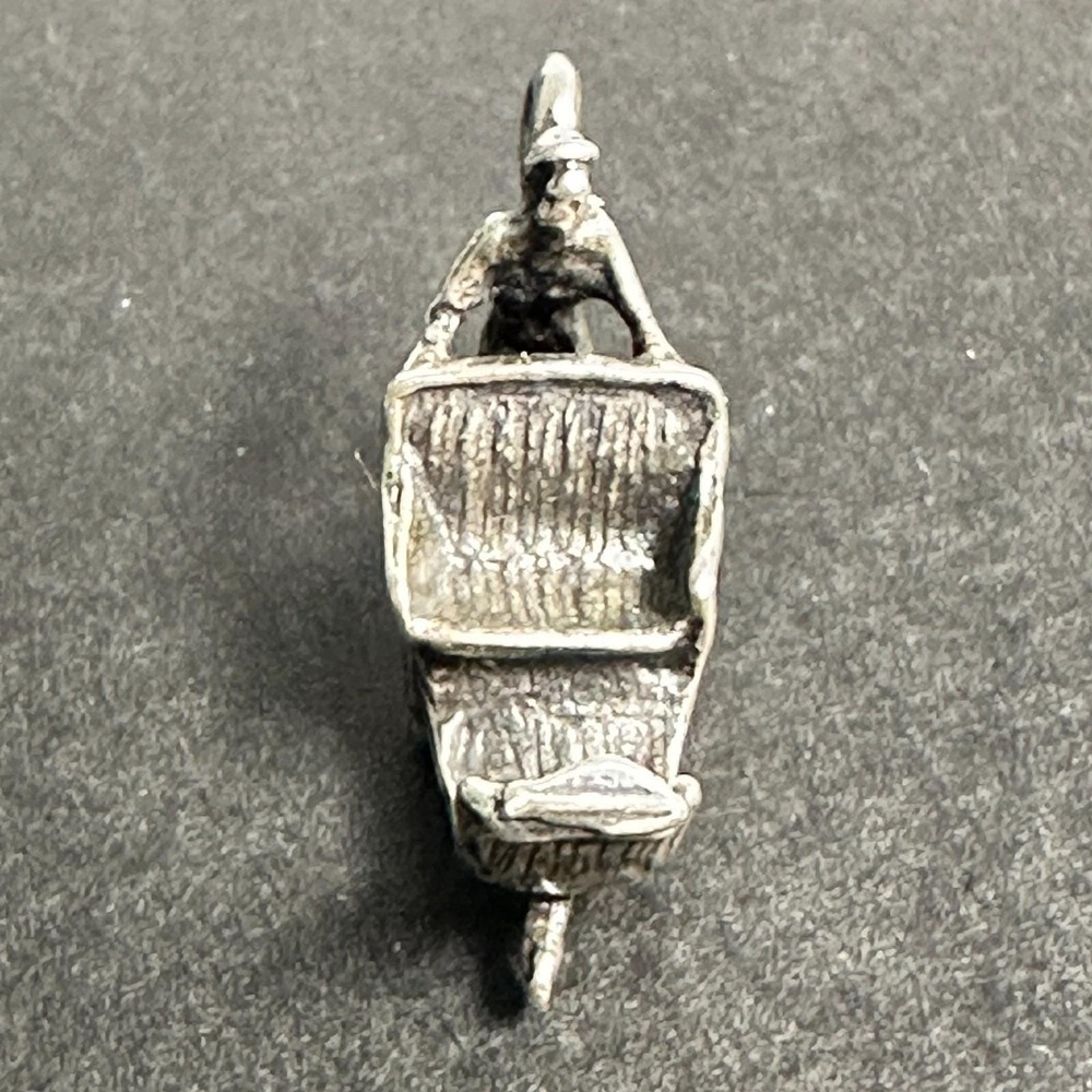Vintage Sterling Silver Rickshaw Puller Charm Pendant Travel Jewelry 3D - Picture 3 of 3